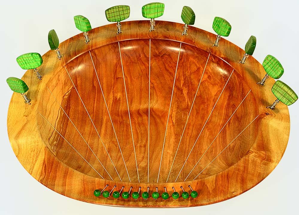 Birch Lyre Bowl with green tuning pegs